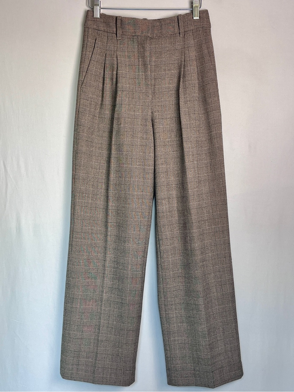 Aritzia Wilfred Effortless Pant Black & Tan Subtle plaid High Rise Wide Leg 0